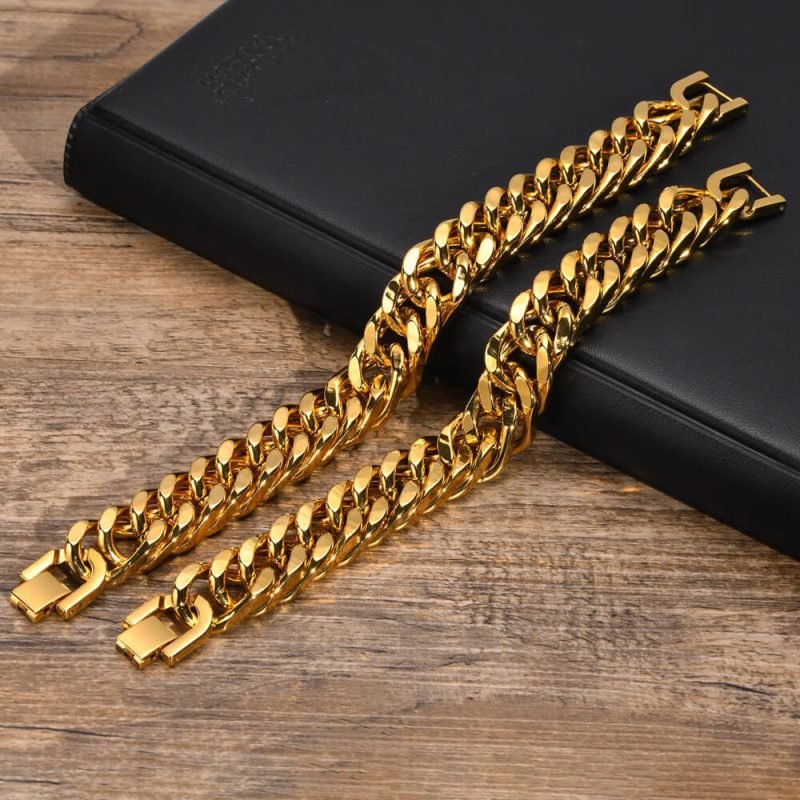 10mm Men Gold Cuban Chain Bracelet