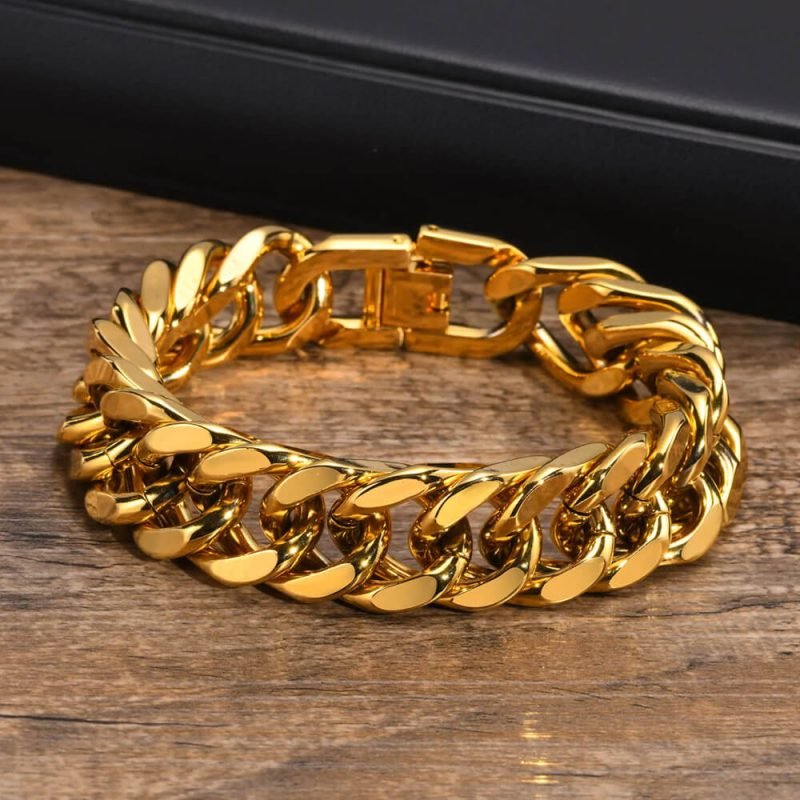 10mm Men Gold Cuban Chain Bracelet