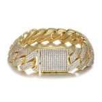 19mm Brass 18K Gold Plating Diamond Cuban Link Bracelet