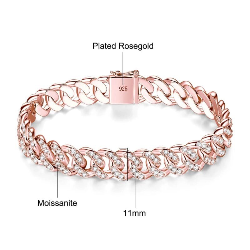 925 Sterling Silver 10mm Rose Gold Cuban Link Bracelet