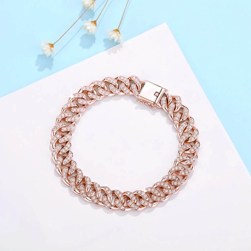 925 Sterling Silver 10mm Rose Gold Cuban Link Bracelet