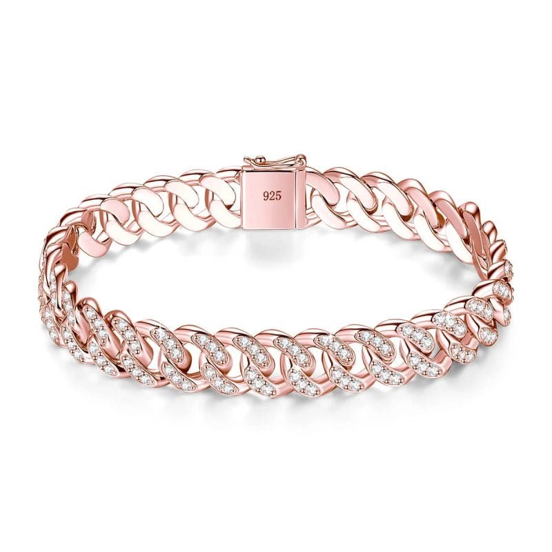 925 Sterling Silver 10mm Rose Gold Cuban Link Bracelet